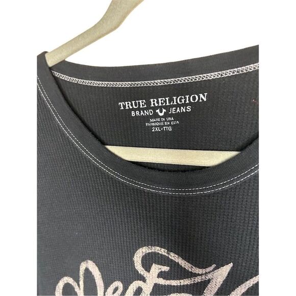 True Religion Men's 2XL Black Thermal Long Sleeve Graphic T-Shirt Boxing Theme - Picture 3 of 4